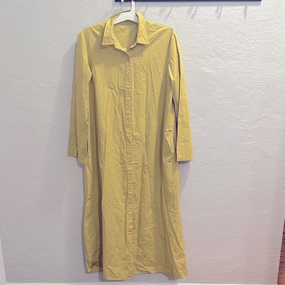 🆕 Women's Basic Loose Fit Long Sleeve Button Up Shirt Dress - Size L - Picture 4 of 7